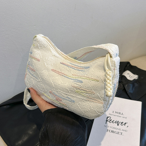 Summer Forest-Style Fresh & Minimalist Shoulder Bag for Women, 2024 – Lightweight, Pleated Underarm Bag, Casual & Versatile Canvas Crossbody Bag