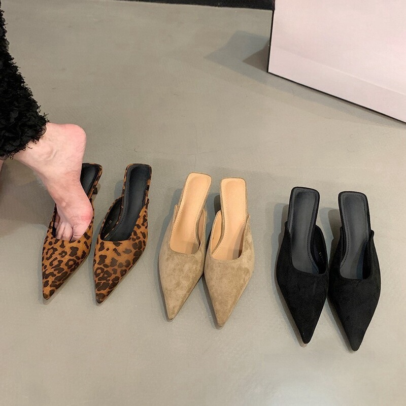 Leopard Print Kitten Heel Elegant French Style Baotou Half Slippers Women's Shoes Outer Wear Autumn 2024 New Pointed High Heels Leopard Print Kitten Heel Elegant French Style Baotou Half Slippers Women's Shoes Outer Wear Autumn 2024 New Pointed High Heels