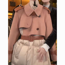 美拉德重磅90白鸭绒假两件小风衣设计羽绒服女23新款冬季保暖外套