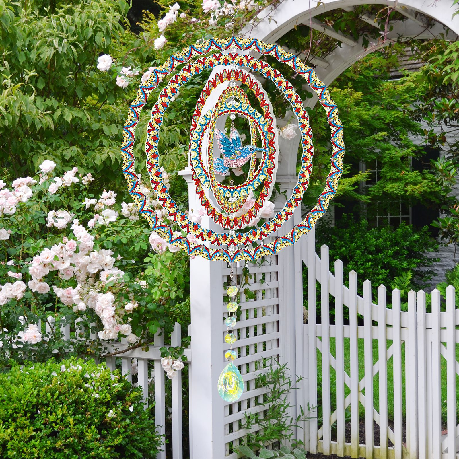 Accesorios para pintura de diamantes DIY, colgante giratorio de cuentas 3D con forma de campana de viento, decoración colgante de mandala acrílico 5D