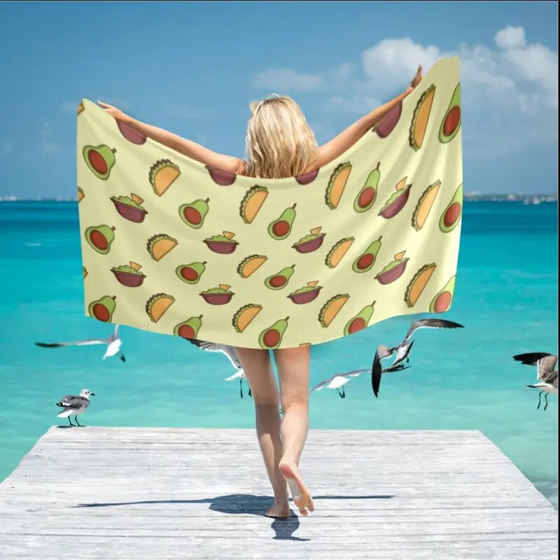 Funny Food Theme Printed Adult Seaside Beach Towel Swimming Bath Towel Sports Fitness Sweat Wicking Towel Wholesale