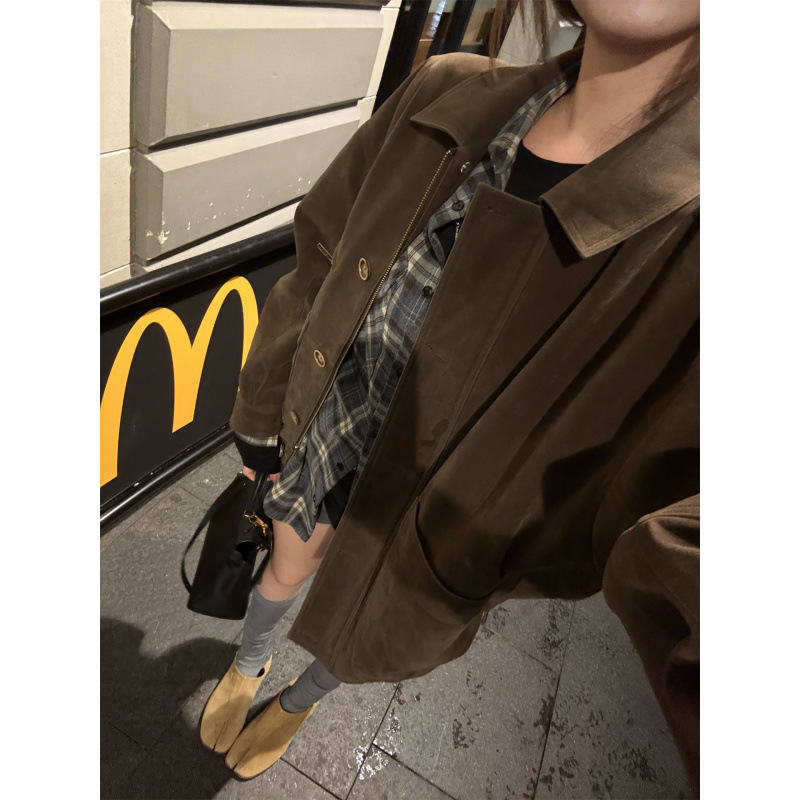 现货独重工黑标系列 麂皮夹克女巨好看的早春秋季工装外套|undefined