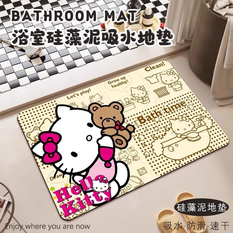 可爱卡通HelloKitty浴室吸水地垫硅藻泥耐脏速干易打理脚垫可代发|undefined