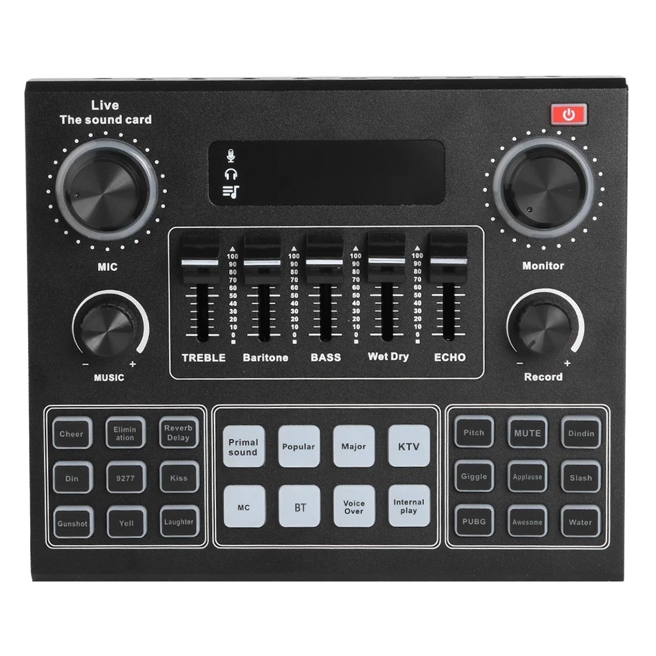 La tarjeta de sonido V9SJ en inglés está especialmente diseñada para transmisiones en vivo y se puede utilizar tanto en computadoras como en teléfonos móviles. Admite varios efectos de sonido y tiene un micrófono opcional que cambia la voz.