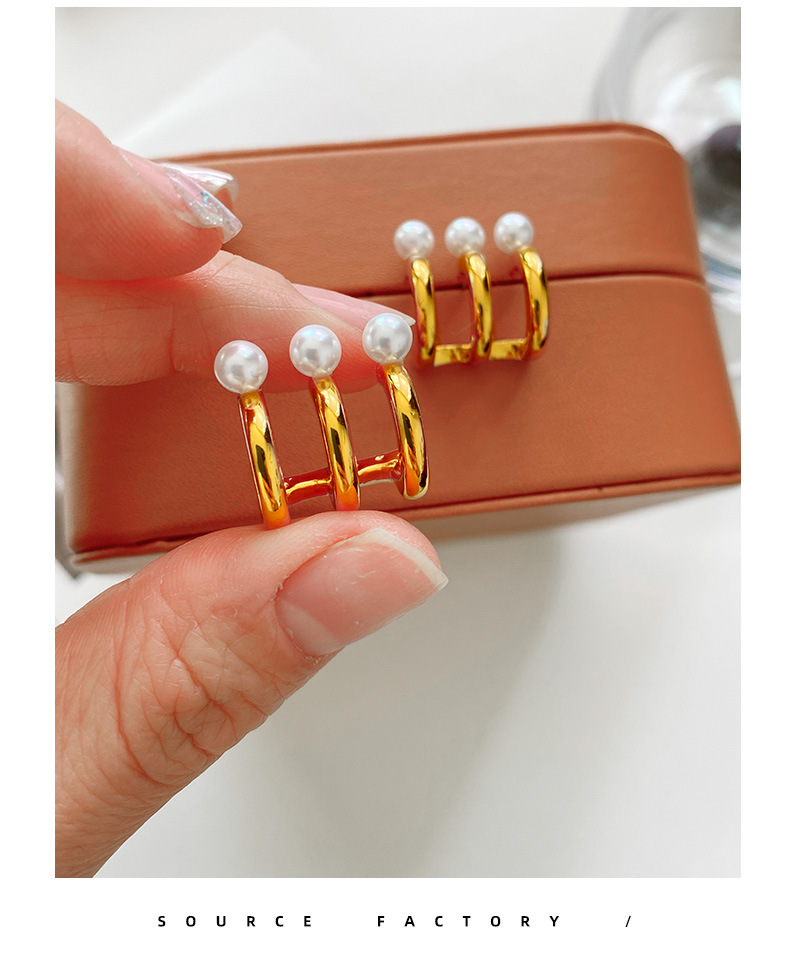 Retro Geometric Pearl Copper Earrings 1 Pair