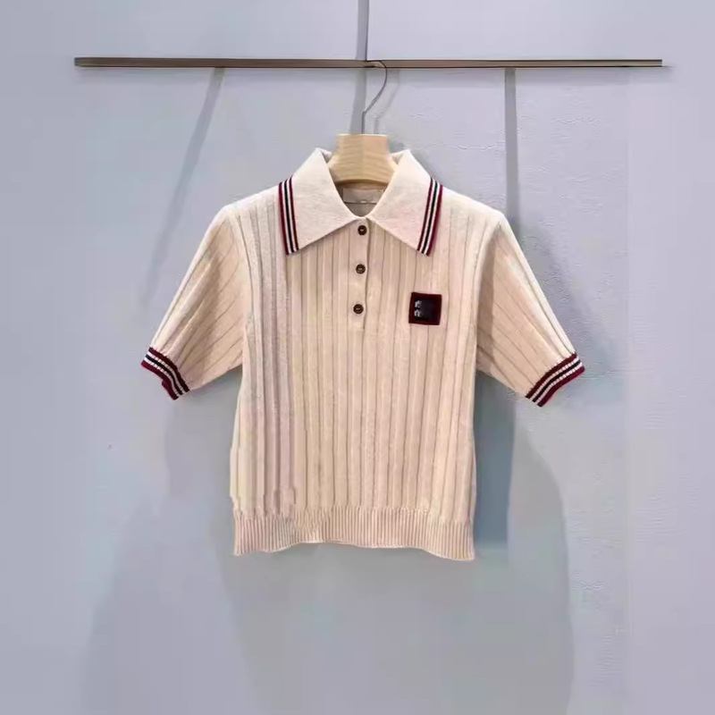 2026 Spring/Summer College Style Color-Block Striped Round Neck Top Turn-Down Collar Short Sleeve Knit Sweater Pleated Short Skirt Women's Sweater