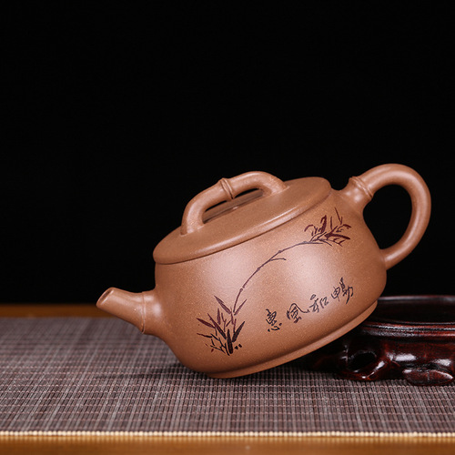 Wholesale Yixing purple clay teapot, raw ore mud wide mouth stone ladle tea set, customized micro-business one-piece drop shipping