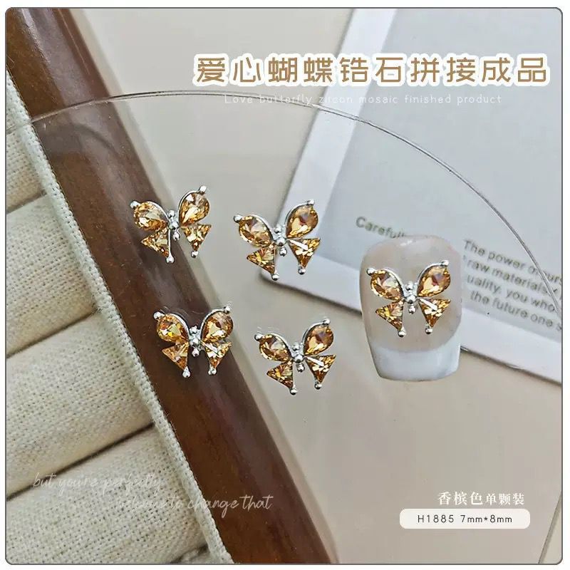 フレンチマニキュア完成品、ラブダイヤモンド、フラッシュソリッドカラー平底蝶ジルコン、パイルダイヤモンドボール、マニキュアアクセサリー|undefined