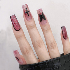 跨境熱銷款十字暈染穿戴甲假指甲成品貼片美甲成品Press on nails