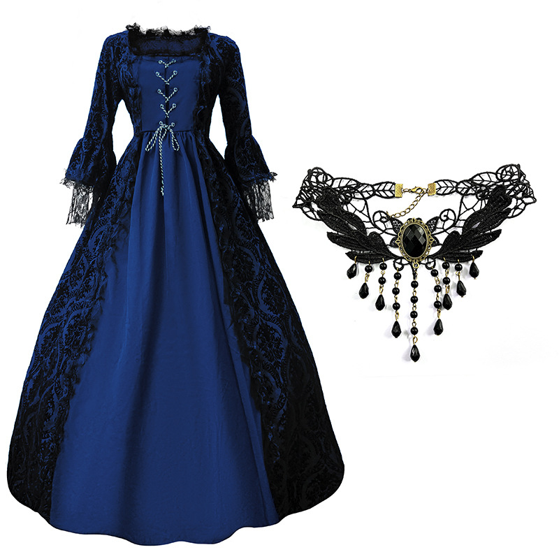 S-5xl más tamaño vestido de corte de alta gama encaje costura gran swing vestido retro medieval renacimiento vestido