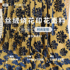 双色烧花韩国绒 涤氨190g金丝绒烂花连衣裙旗袍中式国风时装面料