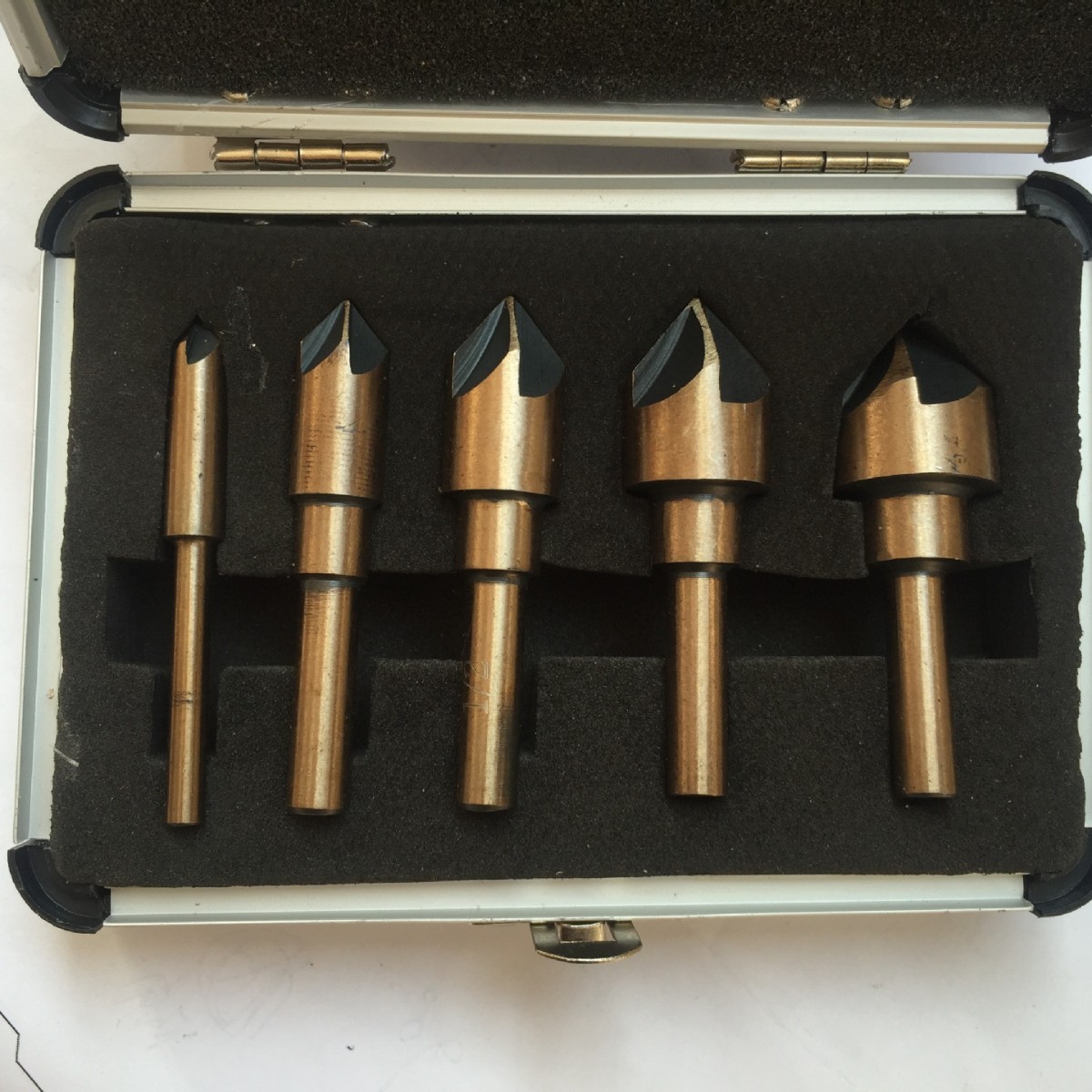 82°五刃倒角刀 鍃钻 沉头钻 锥度倒角器 高速钢4341 5PC英制铝盒