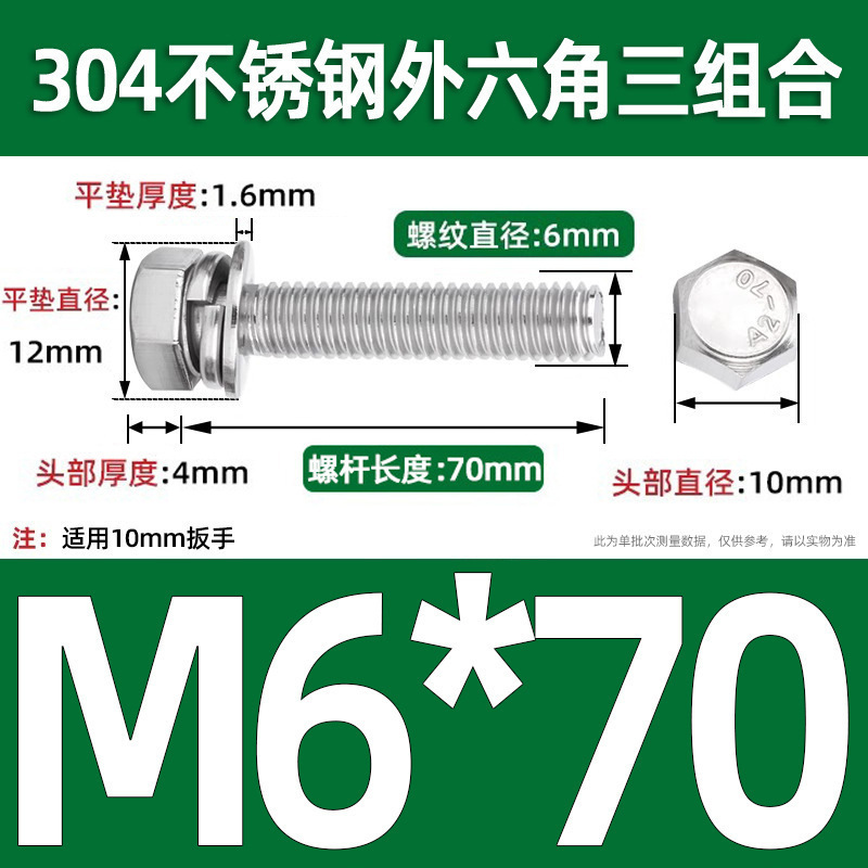 304ステンレス外六角三組み合わせねじgb9074.17切辺六角頭加平弾マットM3-M12|undefined