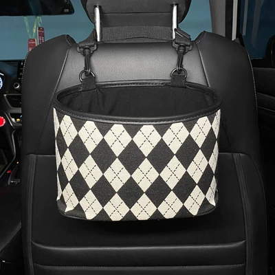 Car storage bag/box Tissue Box Hanging Bag Car - storage-bucket-rhombus-black-and-white