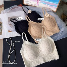 无痕隐形磨毛内衣固定杯聚拢裹胸V领细带婴儿肌蕾丝秋冬款美背女