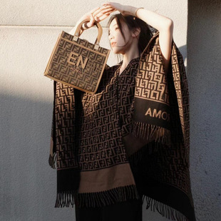 Autumn and Winter Presbyopic Anti-Cashmere Cloak Double-Sided Two-Color Letter Wool Tassel Scarf Shawl Wholesale Cross-Border Supply