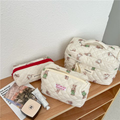 Ins style Bear Rabbit Cosmetic Bag Large Capacity Stationery Storage Bag Pencil Bag Portable Travel Toiletries Bag Three-piece Set