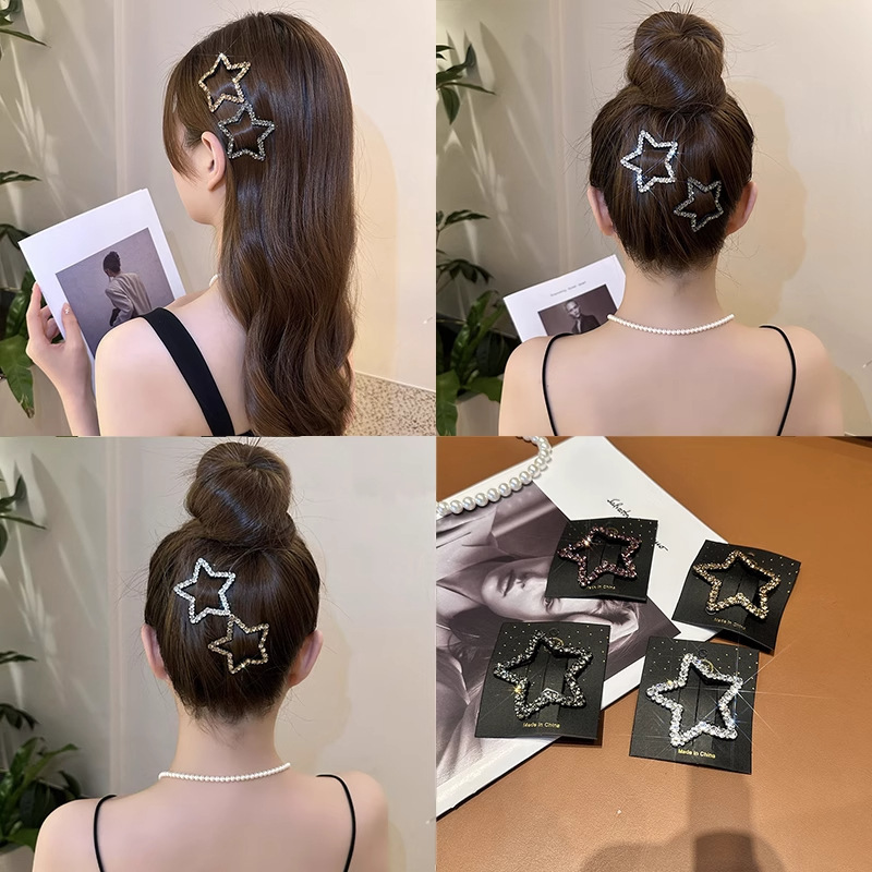 五芒星ラインストーンスターヘアピン女性用 2025 新しい額前髪サイドヘアピンサイドヘアピンヘアピン bb クリップ|undefined