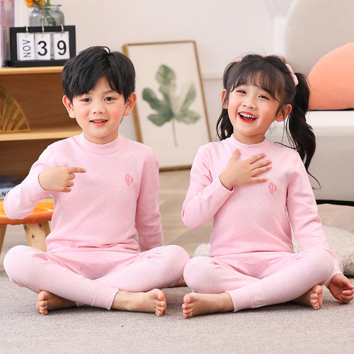 Boneless soft velvet colorful cotton children's underwear set for boys and girls pure cotton home elastic bottoming warm autumn clothes and long pants