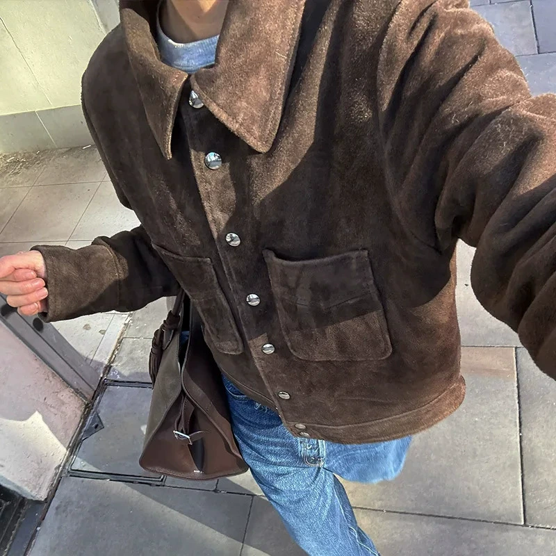 Европейские и американские трансграничные 2025 весенние и летние женские другие короткие куртки удобные повседневные замшевые лацканы однобортные куртки