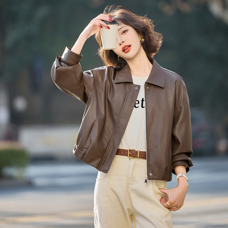 Authentic Haining Goatskin Jacket for Women Spring & Fall 2025 New Loose Large Size Jacket Casual Slim Fashion Leather Jacket