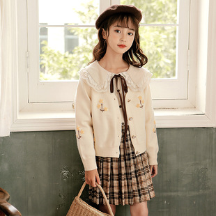 Girls' Knitted Cardigan Autumn Sweater New Spring and Autumn Stylish Children's Clothing Thin Jacket