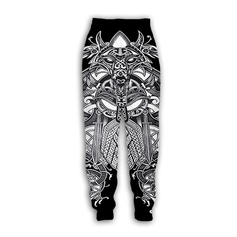 Cross-border Direct Viking Crow Totem Printed Men's Trousers Hip-hop Pants Sports Casual Pants Loose Sweatpants Harlan Pants