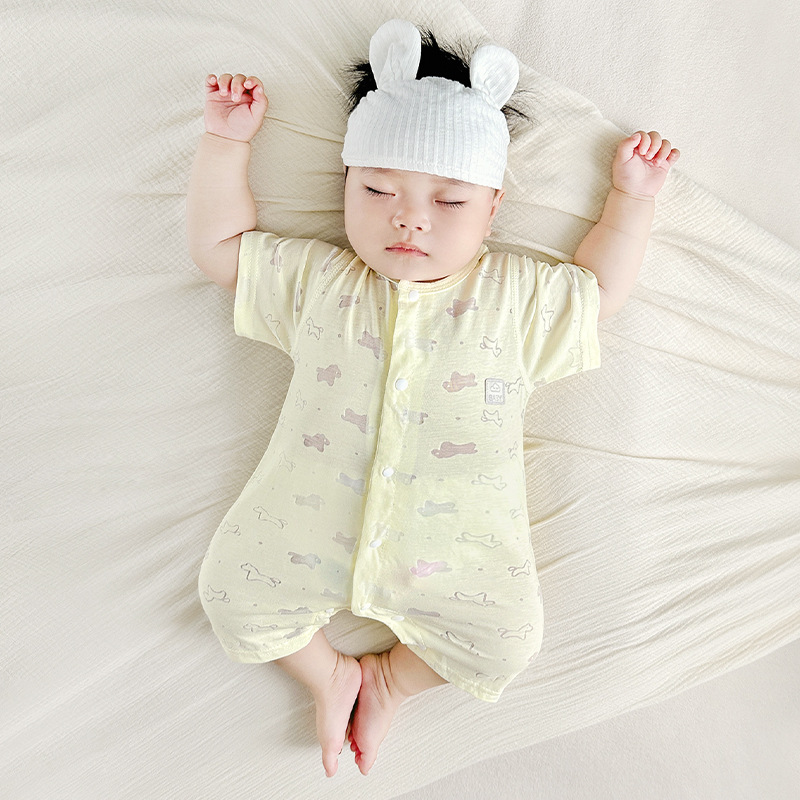 Ropa de bebé de una pieza, ropa de verano para recién nacidos, pijamas de manga corta para hombres y mujeres, mampara delgada con aire acondicionado, ropa de verano para bebés