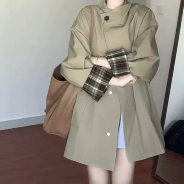早春卡其色风衣外套女2025春秋新款中长款小个子大衣