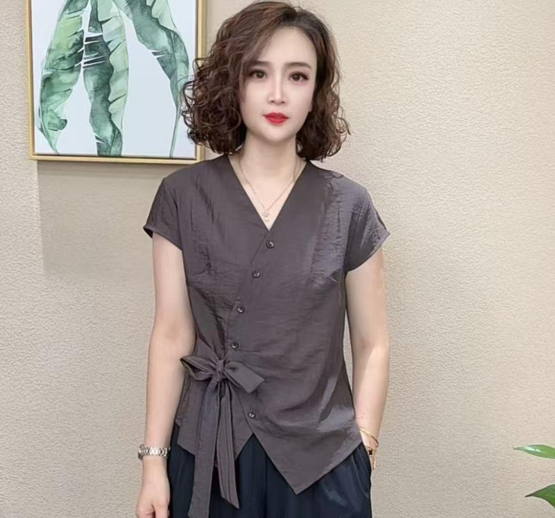 2025 夏の新スタイル重工業不規則なデザイン半袖ファッションストラップ V ネック Tシャツ女性の痩身トップス|undefined
