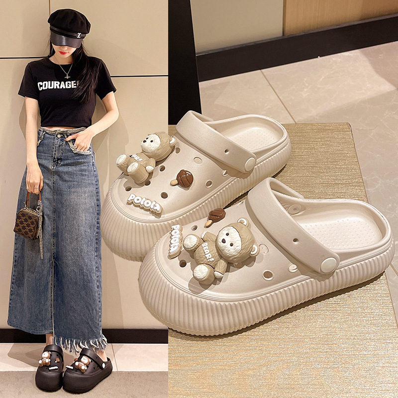 Summer New Style Hole Shoes Women's Thick Bottom Outer Wear EVA Fashionable All-match Flat Heel Soft Non-slip Sandals