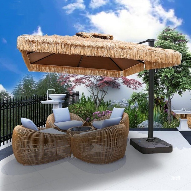 Sunshade Umbrella, Beach Half-Side Garden Straw Terrace Courtyard Villa Outdoor Roman Umbrella Outdoor Thatch