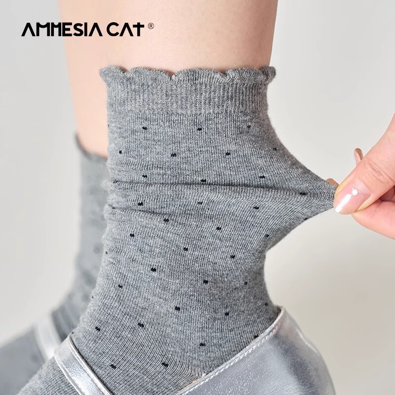 Gray Polka Dot Socks for Women, Spring and Autumn, Pure Cotton Mid-Calf Socks, Japanese Style Lace, Miu Style, Suitable for Mary Jane Shoes, Slouch Socks for Autumn Gray Polka Dot Socks for Women, Spring and Autumn, Pure Cotton Mid-Calf Socks, Japanese Style Lace, Miu Style, Suitable for Mary Jane Shoes, Slouch Socks for Autumn