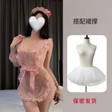 纯欲波点蕾丝蝴蝶结女仆制服情趣内衣性感免脱套装睡衣女波点蕾丝