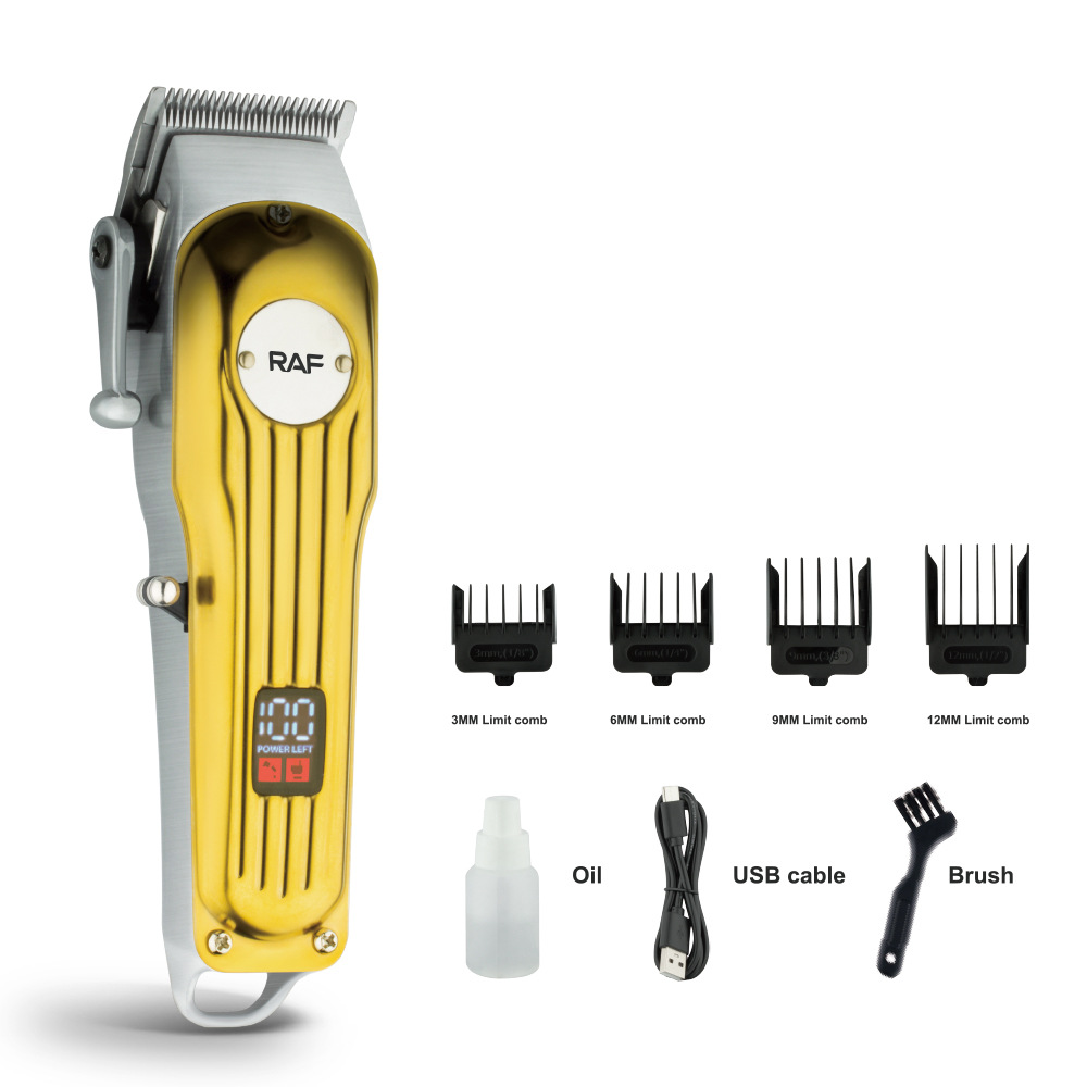 Electric Household Bright Gold Hair Clipper High-power Shaving Head Electric Pusher Multi-head Charging Type RAF_voghion.com