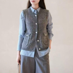 小禾25秋季新款小香风马甲羊毛混纺纱针织开衫背心女1252C2066401