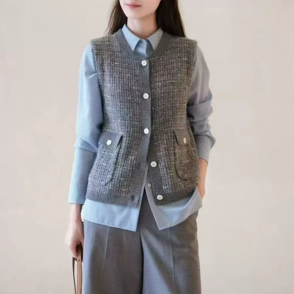 小禾25秋季新款小香风马甲羊毛混纺纱针织开衫背心女1252C2066401