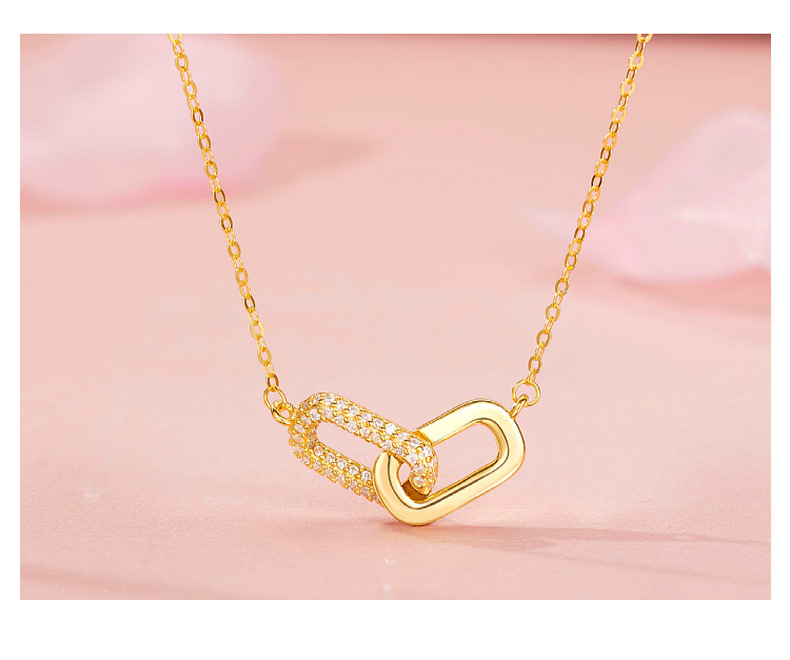 Geometric Pattern Women's Gender Sterling Silver Zircon Cable Chain Oval Geometric Pendant Necklace