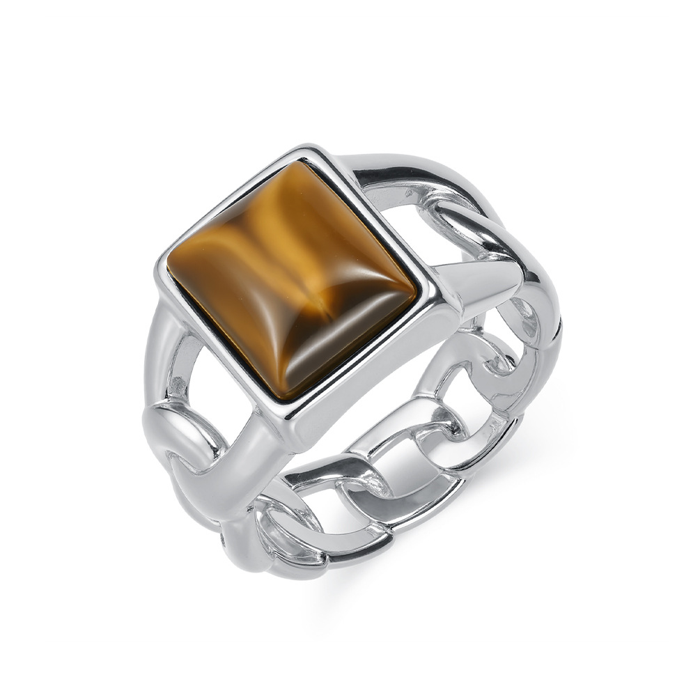 Hip-Hop-Ring für Herren im kubanischen Kettenstil mit Tigerauge-Edelstein aus Titanstahl – ein beliebtes Modeaccessoire_voghion.com