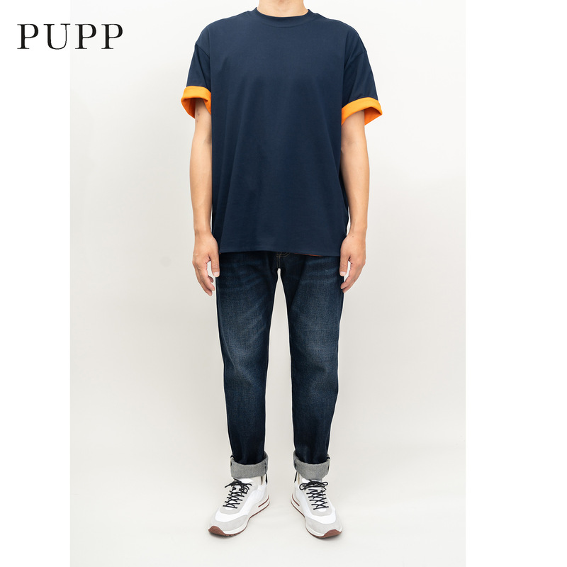 PUPP 23 Summer BV Home 480G Heavy Long-staple Cotton Contrast Double Crewneck Men's Short Sleeve T-shirt