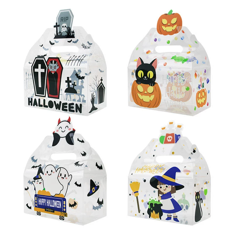 Трансграничная тематическая ручная коробка на Хэллоуин, прозрачная ручная коробка из ПВХ, коробка для конфет на Хэллоуин, подарочная упаковка, свадебная коробка для конфет