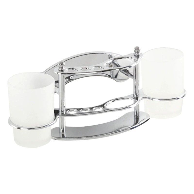 Аксессуары для ванной комнаты, подставка для зубных щеток, стеклянная подставка для хранения зубных щеток и пасты из нержавеющей стали с двумя отделениями, трансграничные поставки