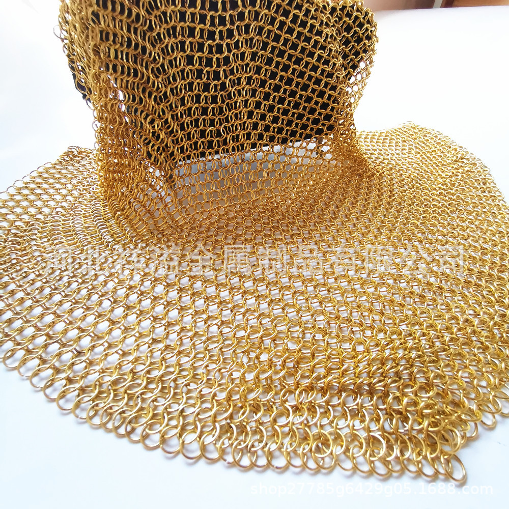 工厂定制金色电镀圆环网帘 镀钛金属环网 天花板装饰环网垂帘