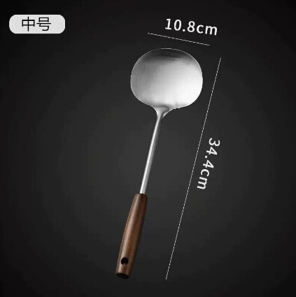 【加长手柄】食品级胡桃木蘑菇铲子不锈钢锅铲家用炒勺铁锅铁铲子|undefined