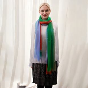 Women's Design Two-Ended Beard Removal Polyester Fiber Long Scarf European and American Cross-Border Personalized Three-Color Gradient Printed Long Scarf