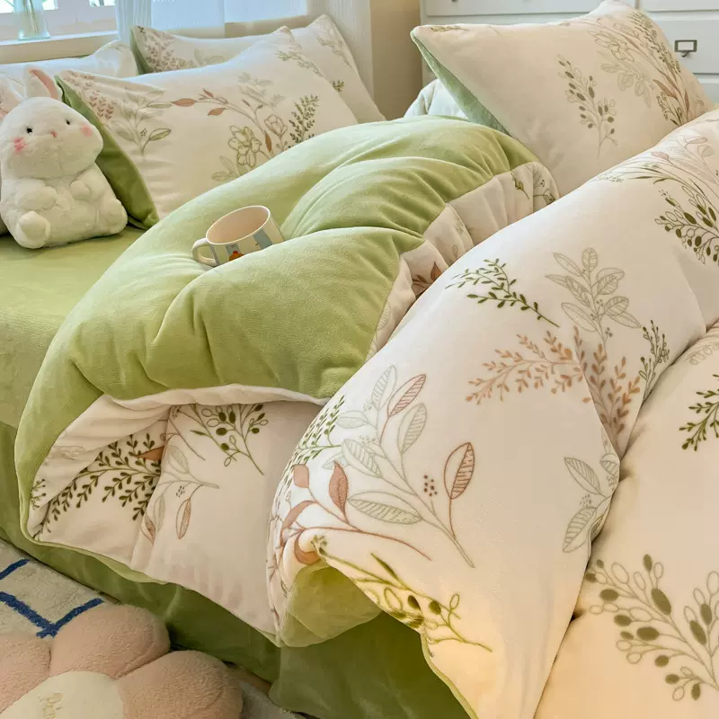 加厚牛奶绒四件套冬季款珊瑚绒床单双面绒被套法兰绒加绒床上用品