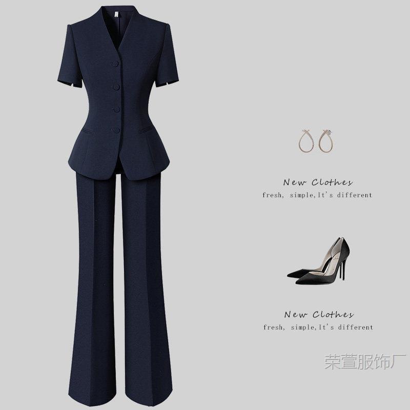 Elegant V-Neck Single-Breasted Professional Suit for Women, Summer Slim-Fit Workplace Workwear, Sample House Display Center, Jewelry Store Elegant V-Neck Single-Breasted Professional Suit for Women, Summer Slim-Fit Workplace Workwear, Sample House Display Center, Jewelry Store