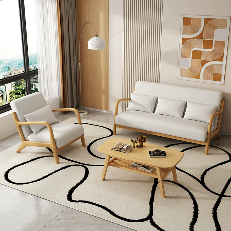 Современный минималистичный скандинавский диван-кресло для одиночной квартиры, тканевый, для отеля, двойной или тройной, из массива дерева, для отдыха, для гостиной