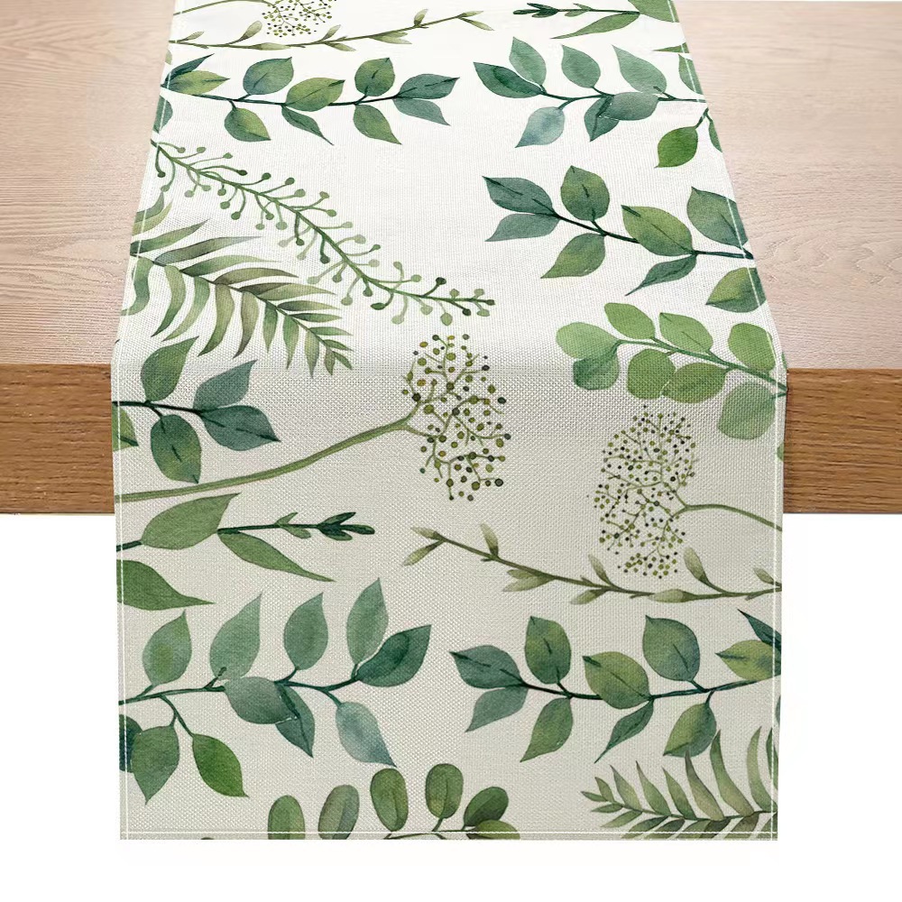 Nórdico verde planta serie impresa corredor de mesa Lino hogar decoración mesa de café tela decorativa Amazon image 6