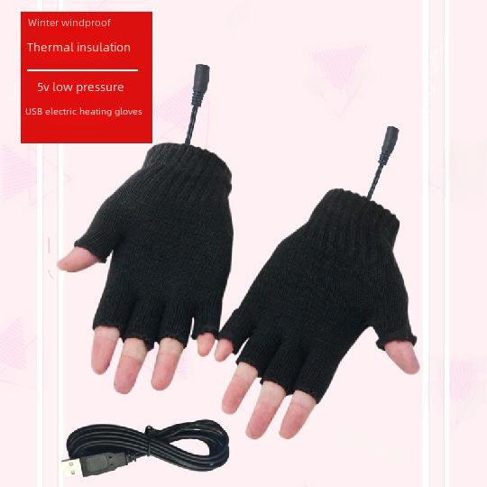 Gränsöverskridande USB-vinter unisex stickade varma elektriska handskar mobila elektriska halvfingerhandskar_voghion.com